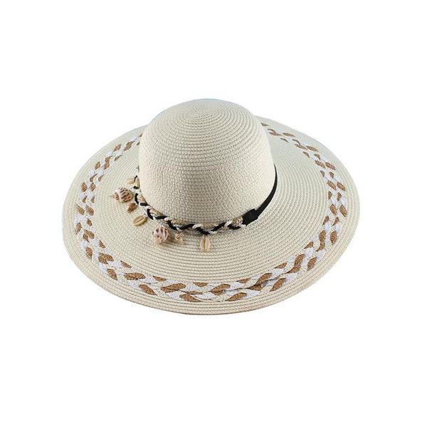 

wide brim hats women's sunscreen straw hat 2021 summer seaside conch shell flower braid beach sunshade large eaves adjustable sun, Blue;gray