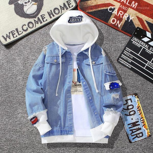 

men's jackets denim jacket mens hooded slim fit casual streetwear jean long sleeve trendy outerwear autumn winter coat for men, Black;brown