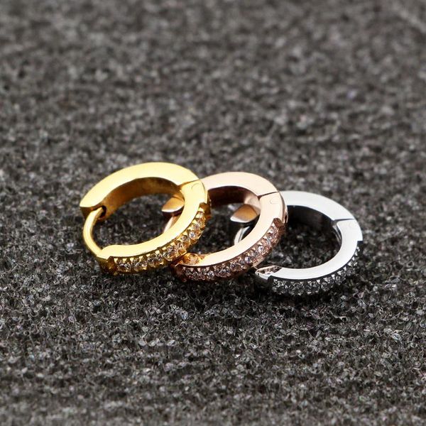 

hoop & huggie titanium steel semi-circle inlaid zircon boutique earrings for women fashion jewelry gift earring wholesale, Golden;silver