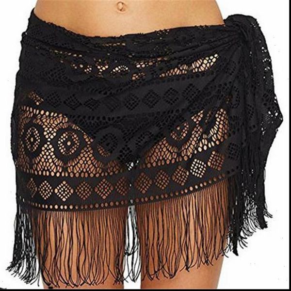 

2021 women swimming skirts style tassels cover ups women beach bikini cover up skirt short wrap sarong beachwear new, Black
