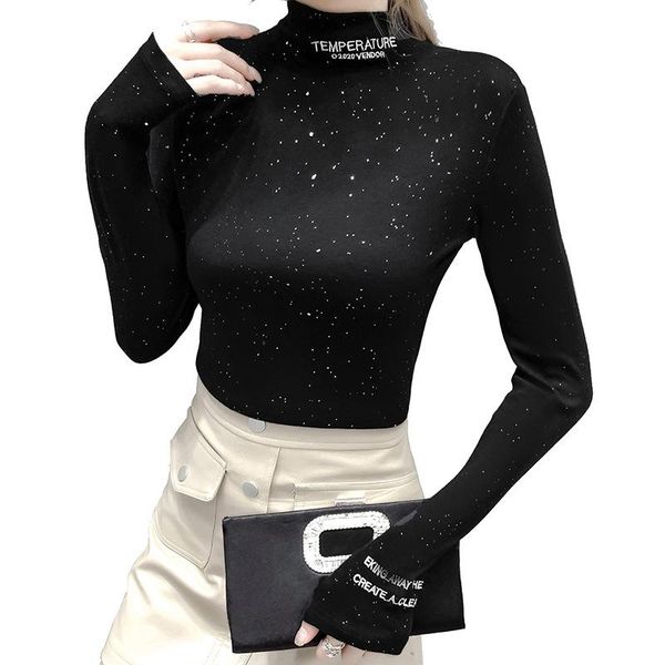 

women's t-shirt autumn printed letter women long sleeves tshirt 2021 turtleneck slim female clothes style classical color selling, White