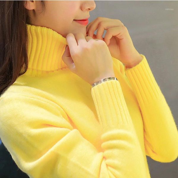 

women's sweaters 2021 autumn winter women knitted pullovers turtleneck long sleeve solid color slim elastic short sweater, White;black