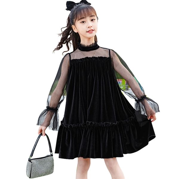

teenage girls dress mesh princess ruffles kids spring autumn clothes 6 8 10 12 14 210527, Red;yellow