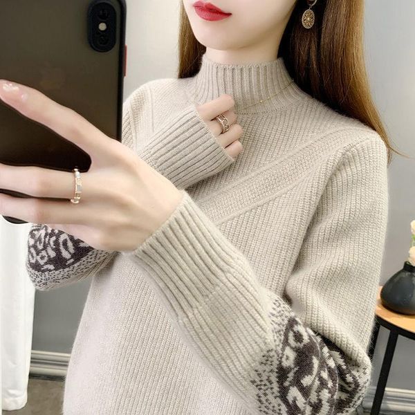 

women's sweaters 2022 women autumn winter thick warm knitted female loose half high collar jumpers ladies pullover sweater m944, White;black