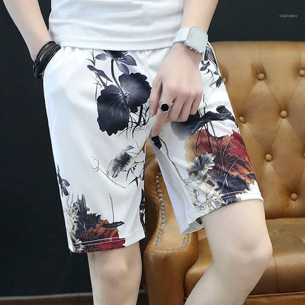 

summer beach shorts male leisure print with side pockets board casual loose quick dry five-point pants men clothing men's, White;black