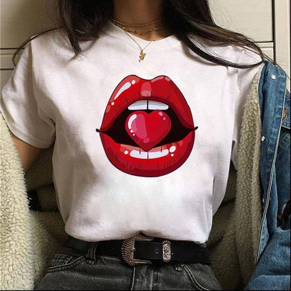 

new summer women tshirt red mouth lip kiss women tshirt funny leopard graphic tee shirt female tee vogue harajuku t shirt, White