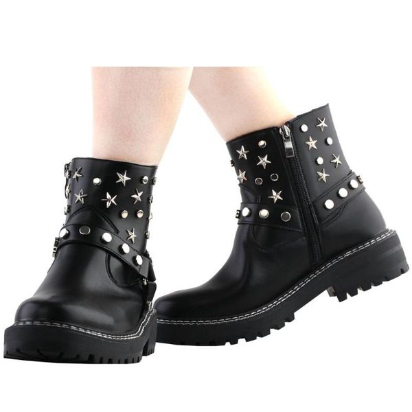 

dress shoes show story retro black star studs strap combat ankle boots