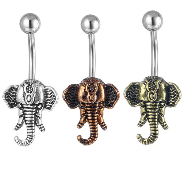 

d0744 elephant belly navel stud mix colors, Silver