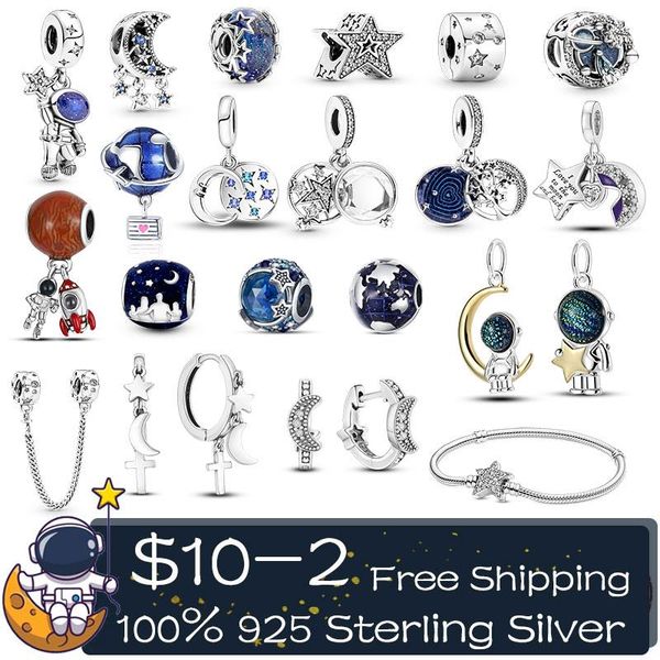 

other starry sky series 925 sterling silver astronaut rocket star moon charm pendant bead fit original bracelet necklace s925