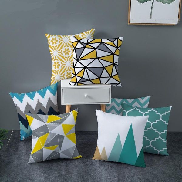 

cushion/decorative pillow geometric yellow plaid style stripes print short plush case for home chair sofa decoration pillowcases winter 45cm