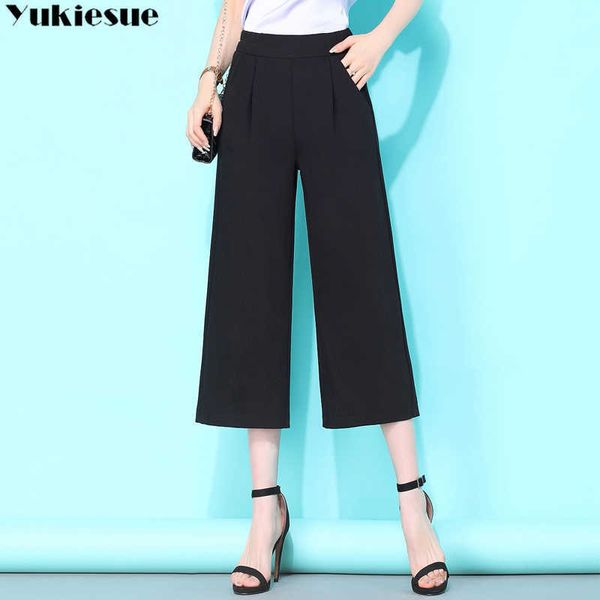 

streetwear summer office work wear women's pants female high waist wide leg capris for women trousers woman plus size 210608, Black;white