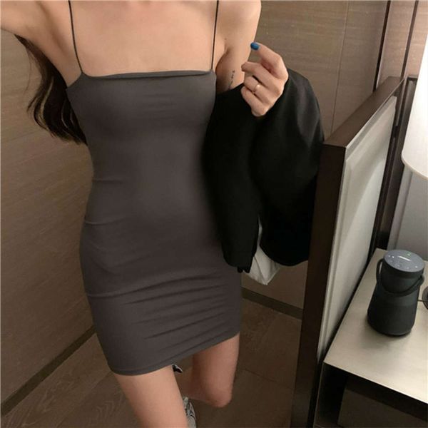 

girl suspender dress women's 2021 summer new organic slim bottom wrap hip short skirt fashion, Black;gray