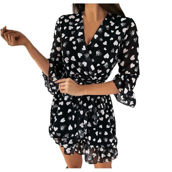 

casual dresses women dot print loose dress summer female ladies boho sundress plus size feminino vestido long sleeve mini, Black;gray