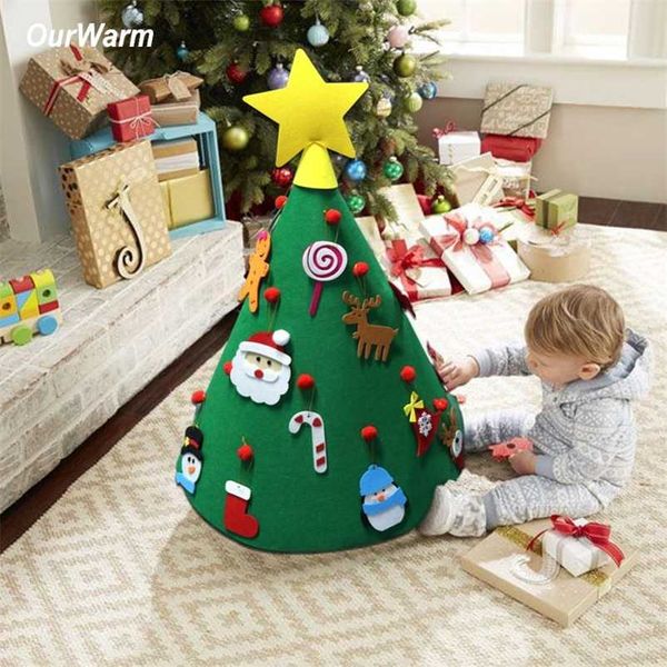 Ourwarm 3D DIY sentiu criança árvore de Natal ano crianças presentes brinquedos artificiais árvore xmas decoração home enrolhar ornamentos 211012