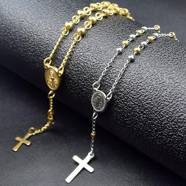 

charm bracelets dolaime cross bracelet for lady virgin mary religious stainless steel punk women's beads jewelry rn72, Golden;silver