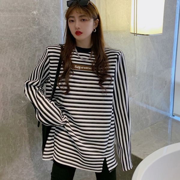 

2021 fashion casual t-shirt spring new popular simple thick and thin round neck long sleeve wwdw, White