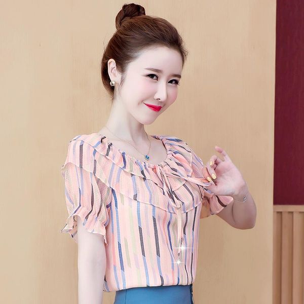 

women's blouses & shirts coigarsam floral print blouse women short sleeve chiffon lace blusas womens and pink blue 8768, White