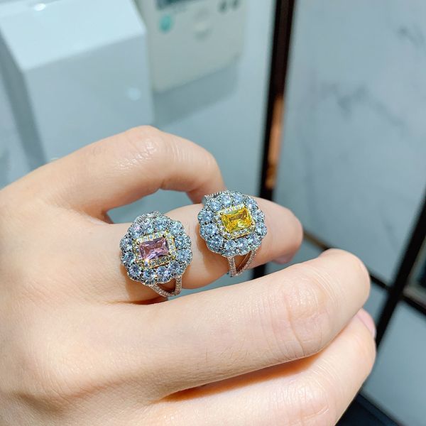 

luxury pink quartz citrine crystal rings for women 925 sterling silver lab diamond gemstone wedding engagement band fine jewelry, Slivery;golden
