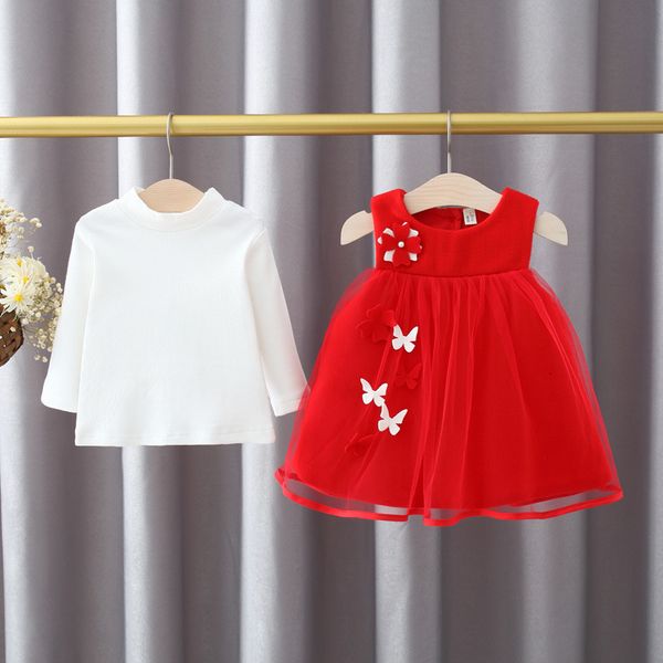 

2021 new spring one year girl's birthday party clothes fancy girl outfits set of baby t-shirt + tutu woolen cloth d almx, White