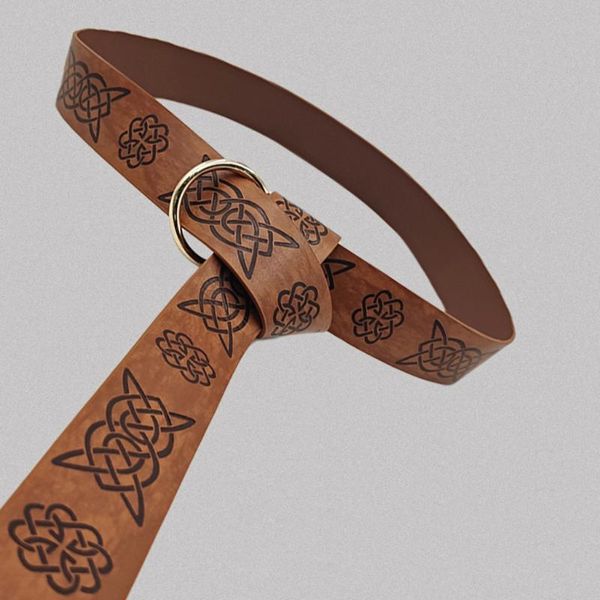 

belts h58e medieval embossed viking vegvisir pu leather o ring belt retro renaissance knight buckles waistband for men, Black;brown