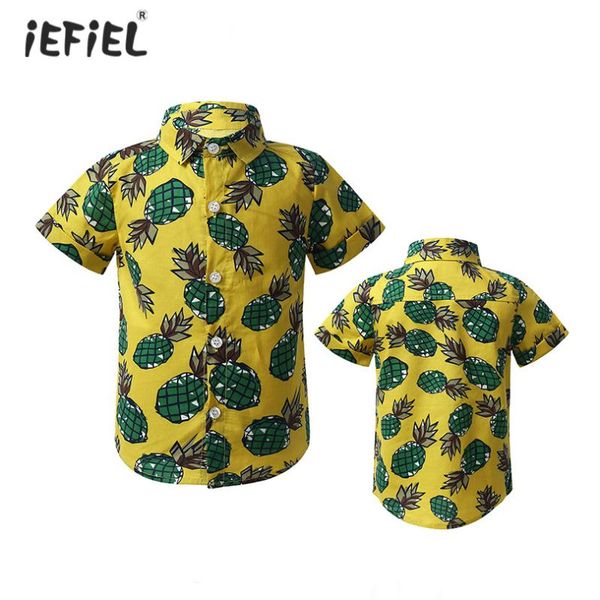 

shirts infant baby boys short sleeves pineapple printed spread collar button down slim-fit shirt summer casual party sun beachwear, White;black