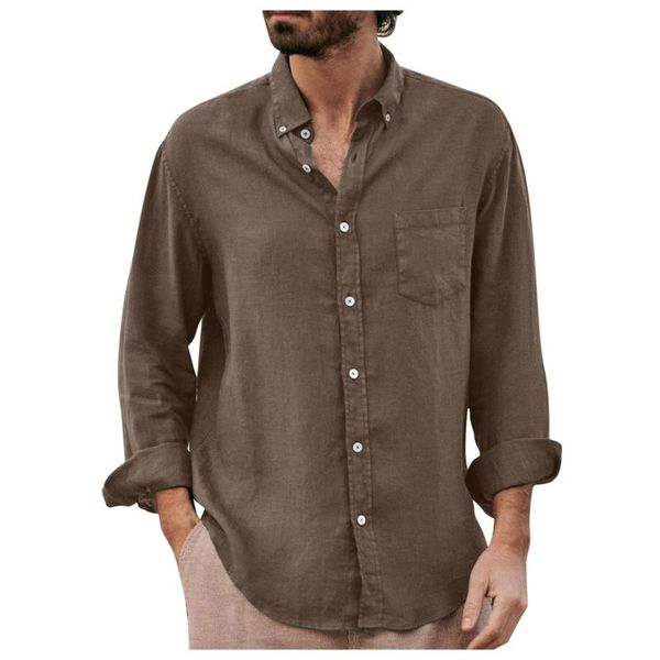 

men's casual shirts design plus size men fashion solid shirt pocket loose long sleeve button blouse cotton linen breathable cardigan to, White;black