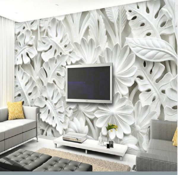 

wallpapers leaf pattern plaster relief murals wallpaper for walls living room tv backdrop bedroom wall painting 3d papers decor custom