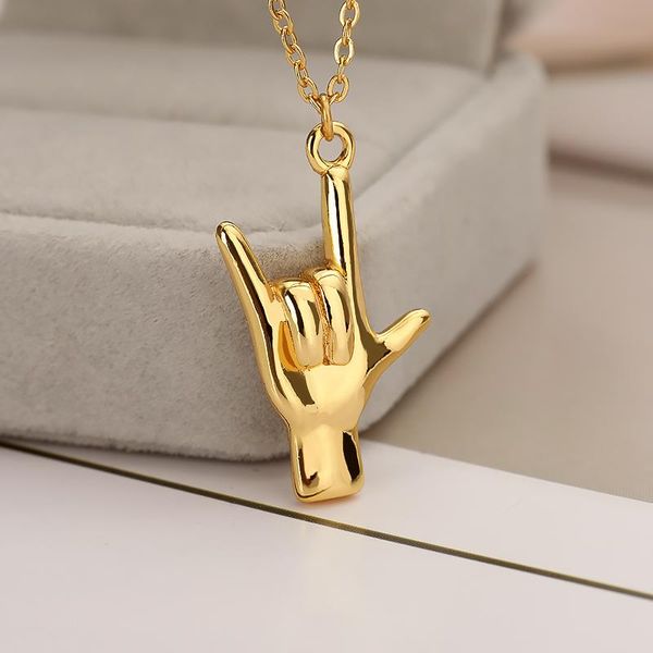 

pendant necklaces rock hand gesture gold color collier punk hip hop style statement fashion bijoux femme for men jewelry gift, Silver