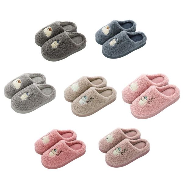 

slipper 2021 kids baby boys girls cotton indoor slippers home non-slip cartoon pattern cute plush warm shoes, Black;grey