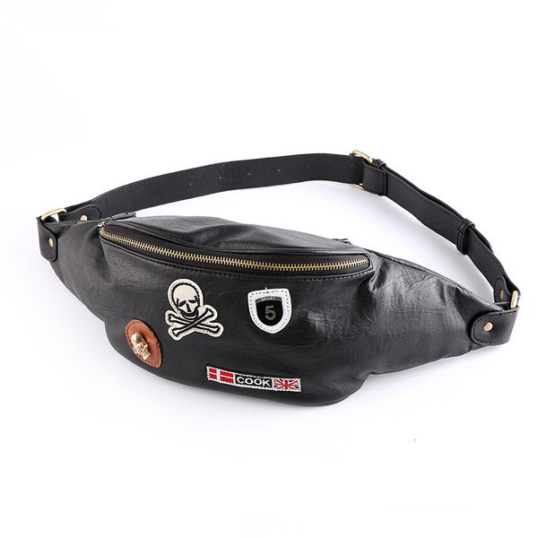 

pockets leather waist bag men's medal small chest korean outdoor leisure fashionable