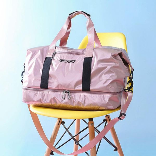 

multi-pockets female shoulder bags large capacity gym yoga sport handbag training fitness shiny shoulder bag
