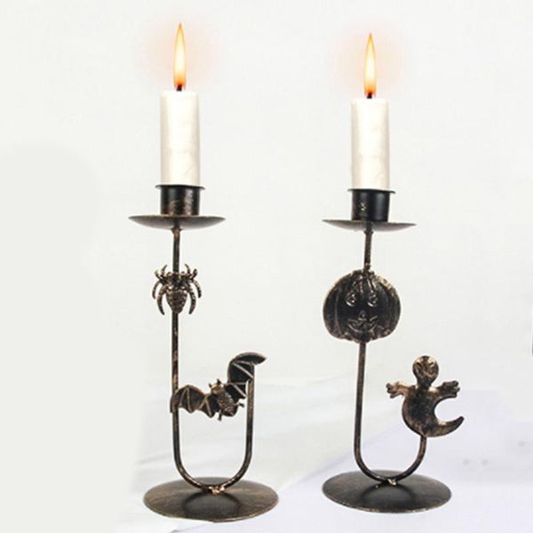 Portacandele Halloween Pumpkin Pumpkin Ghost BAT Desktop Iron Holder Tea Light Decorations Decorazioni classiche Candele Display Stand Decorazione cera