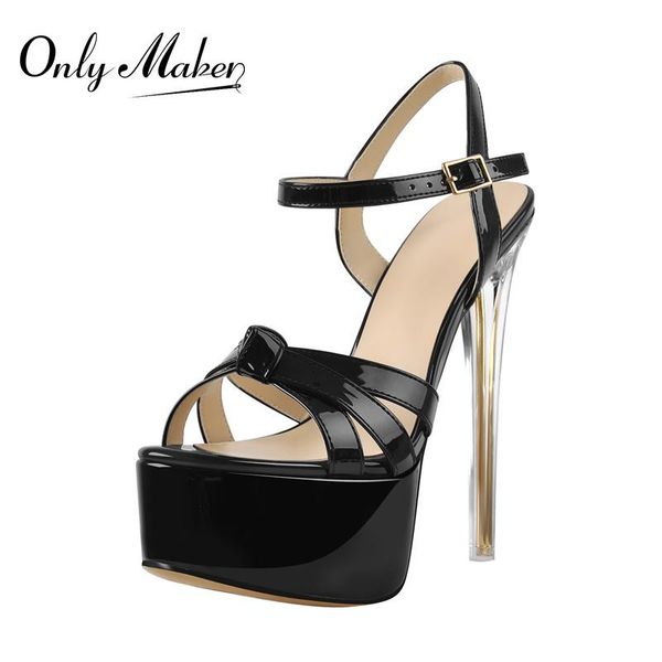

dress shoes onlymaker summer platform sandals for women black patent leather narrow band ankle buckle clear metal thin high heels