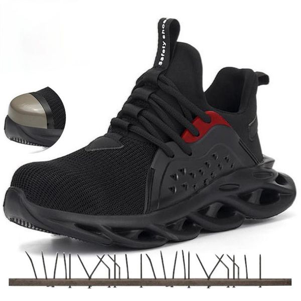 

cycling footwear men's outdoor breathable mesh steel toe anti smashing safety shoes light puncture proof comfortable work boot, Black