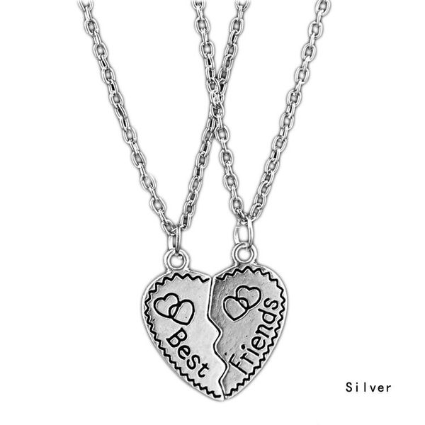 

chains fashion trendy two pieces combination heart shape friends alloy chain necklace girls gift drop, Silver