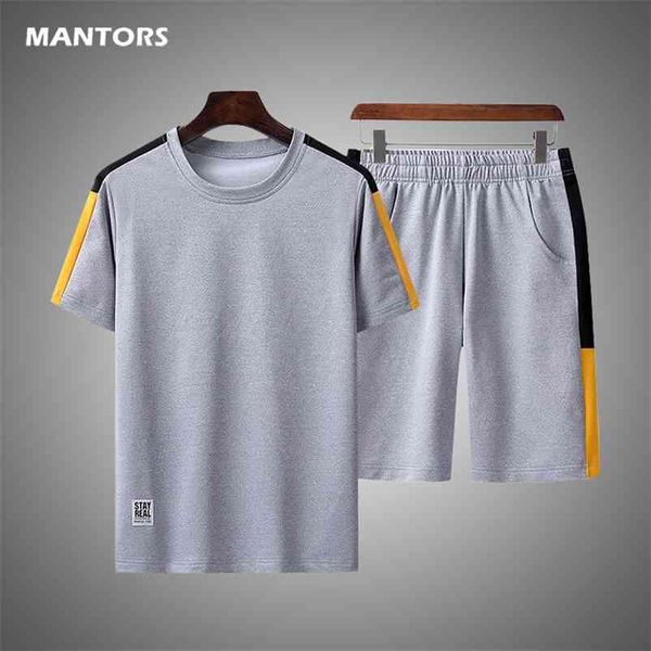 

sports two piece set summer men tracksuits t-shirt shorts oufits casual men's short sets t-shirt track suit brand clothing 210722, Gray