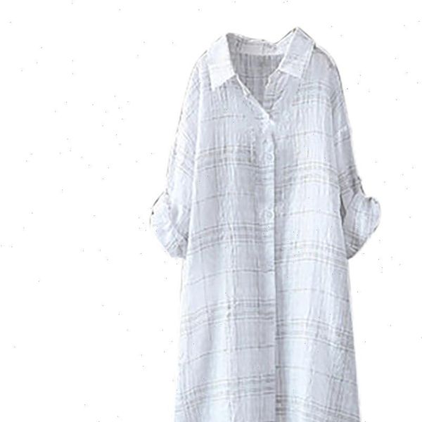 

women blouse solid color casual stripe plaid check long sleeves shirt buttons loose blouse womens and blouses camisas, White