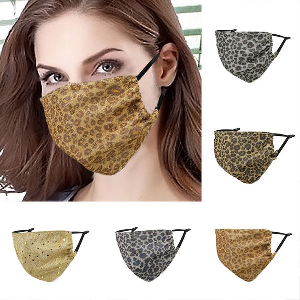 

fashion leopard masks designer bling bling gold line mask washable dustproof respirator riding cycling men and women face mask reusable
