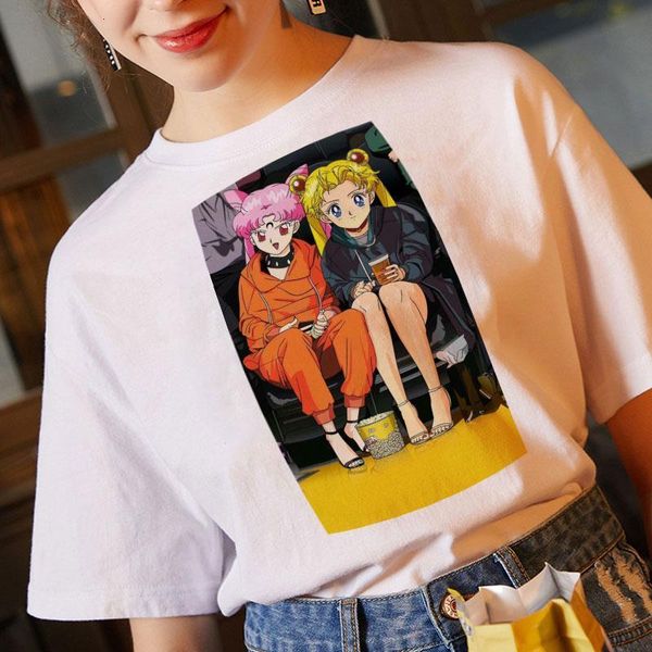 

women clothes 2021 summer fashion female t-shirt harajuku vogue sailor moon streetwear printed tshirt leisure trend t shirt, White