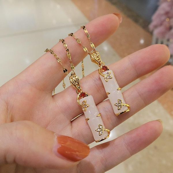 

pendant necklaces 18k gold bamboo knot necklace retro chinese style minority contracted collarbone chain feminine web celebrity, Silver