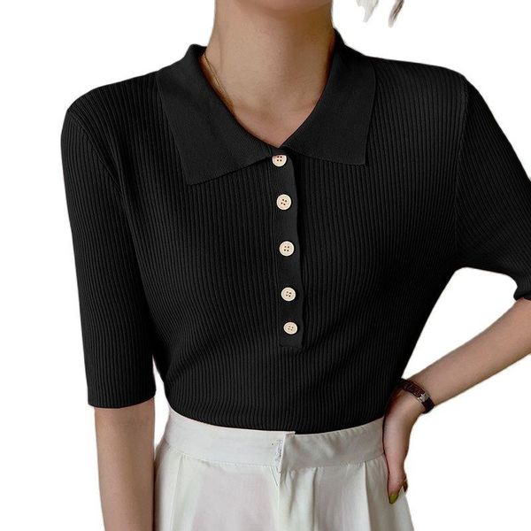 

women's polos fashion ice silk sweater short sleeve temperament simple 2021 summer korean clothing, White