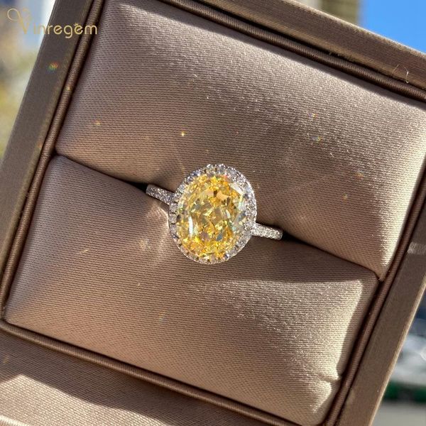

cluster rings vinregem 100% 925 sterling silver oval cut citrine pink sapphire created moissanite gemstone wedding fine jewelry classic, Golden;silver