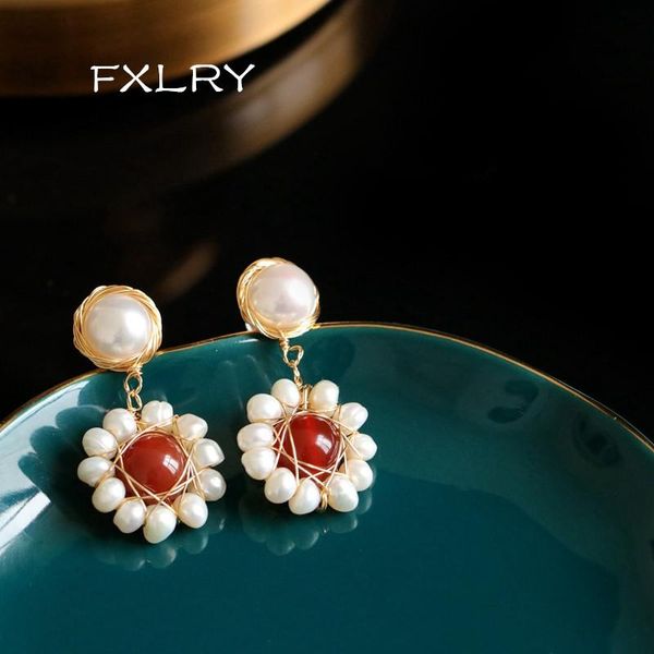 

dangle & chandelier fxlry high-end baroque pearl handmade vintage earrings for women jewelry accessory, Silver