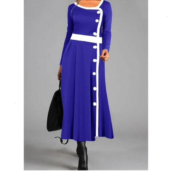 

temperament breasted color contrast single new long dress in multi autumn and winter 2020 hot, Black;gray