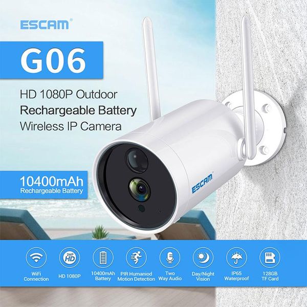 

cameras escam g061080p full hd outdoor indoor rechargeable battery pir alarm wifi camera night video home security surveillance