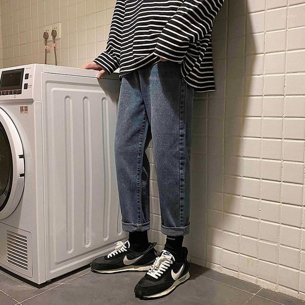 

s-3xljapanese loose straight jeans male hip-hop dad pants middle school student net red trend fashion long men's, Black