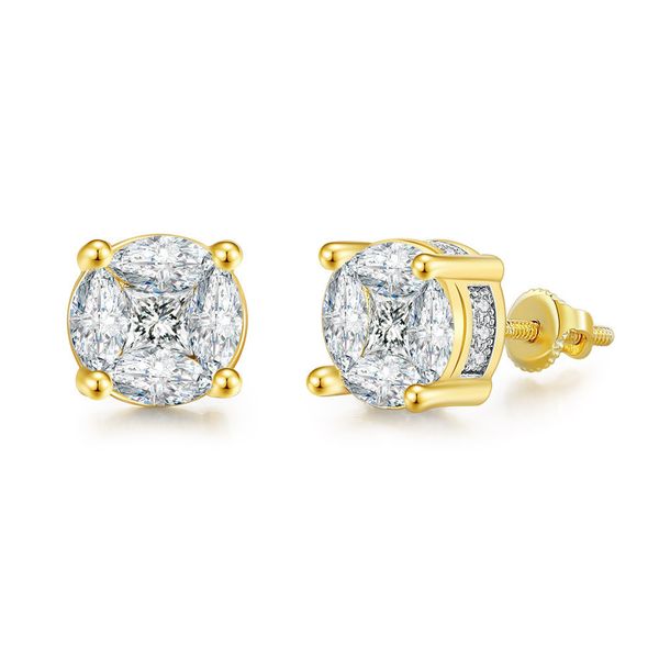 

yellow white gold plated full bling cubic cz screwbacks studs earrings for men women nice gift, Golden;silver
