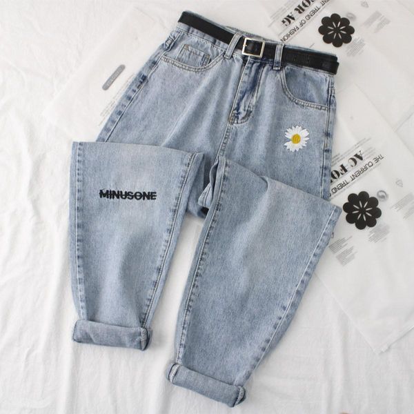 

women's jeans calÃ§a jeans bordada de margaridas feminina, calÃ§as vintage cintura alta plus size para mulheres 2v6e, Blue