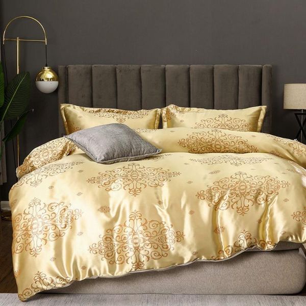 

bedding sets set jacquard duvet cover gold color quilt  size bedclothes housse de couette double bed satin polyester