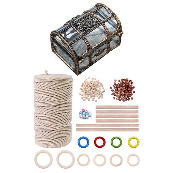 

decorative objects & figurines natural macrame cord kit with plastic transparent pirate treasure chest crystal gem storage box